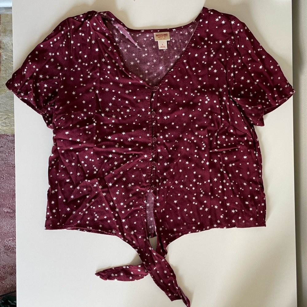 Mossimo Red and White Star Button Down with Tie Front Detail